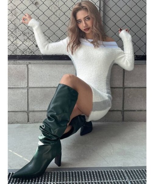 GYDAライン オフショルシャギーニットワンピース