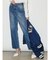 GGチェーン付き タックストレートデニムパンツ