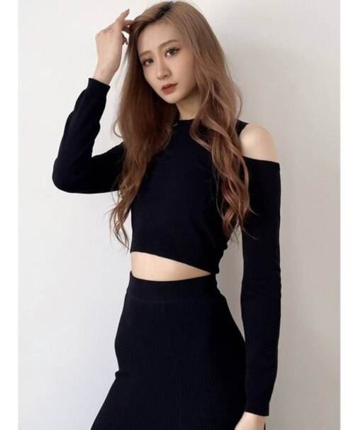 【セットアップ着用可】ビスチェレイヤードライク ロングスリーブニットトップス