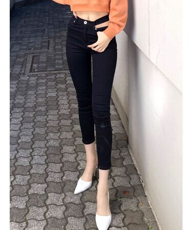 H/W LEFT CUTカラースキニーパンツ