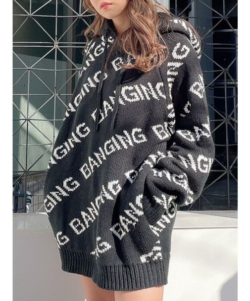BANGING PATTERN ニットフーディーTOPS