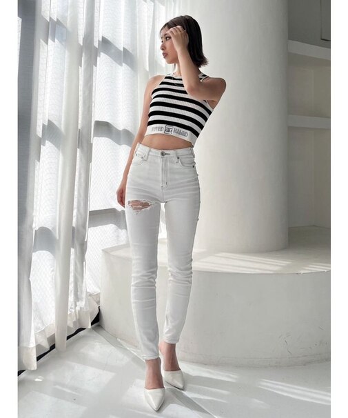 H/Wステッチカラーダメージスキニーパンツ