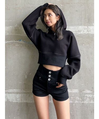 バックレースアップショートパーカー