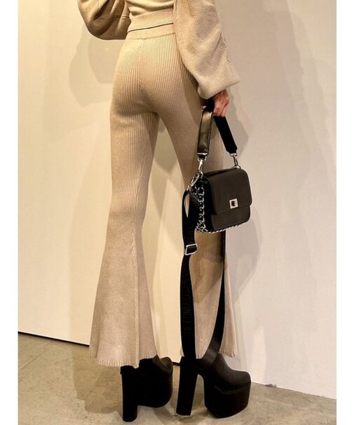 【SET着用可】リブニットフレアパンツ