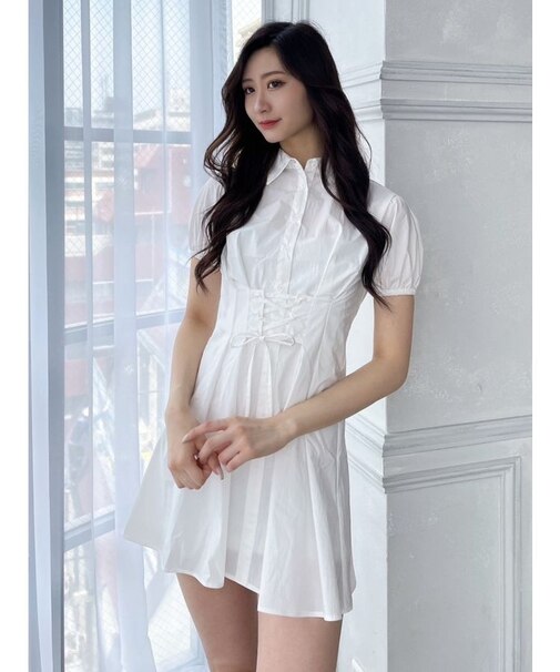 ハーフスリーブコルセットシャツワンピース