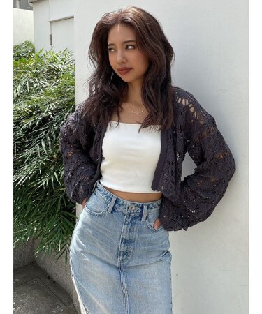 クロシェショートニットカーディガン