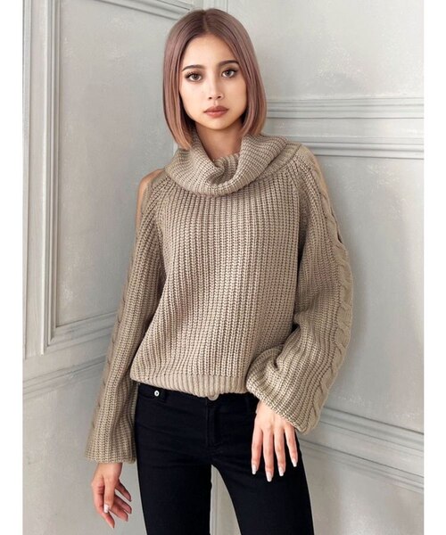 DOENトップス セール】コード刺繍風 モックネックニットトップス/TOPS（ニット