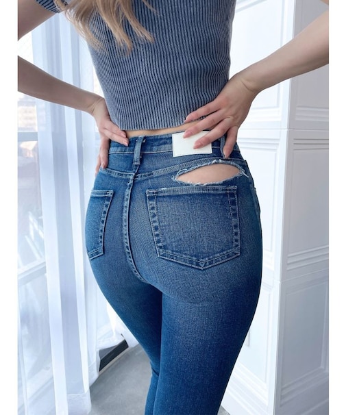 ハイウエスト PEEPダメージスキニーデニムパンツ｜ジェイダの通販 