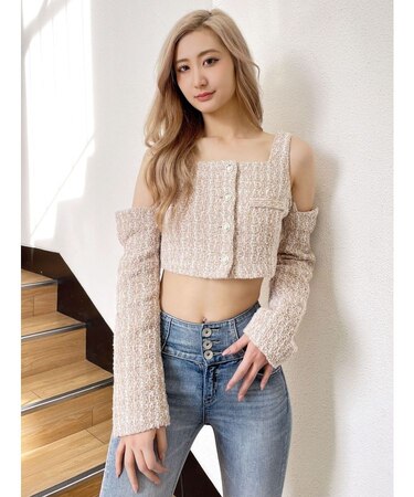フロントボタン2WAY FANCYTWEEDブラウス