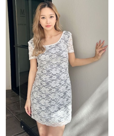 ハーフスリーブレースワンピース