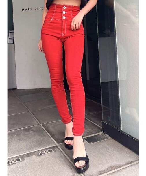 ハイウエストボタンカラーパンツ