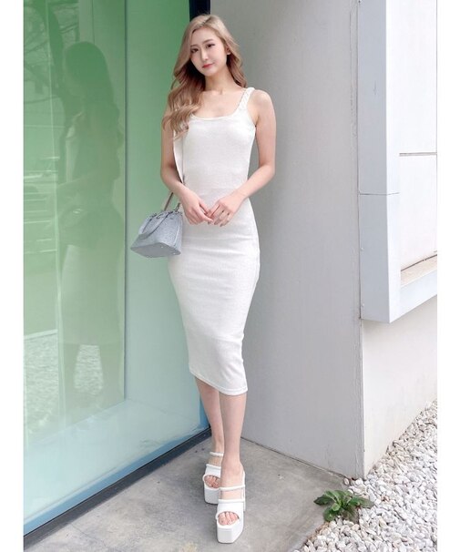 TWISTショルダーストラップソフトタッチロングワンピース