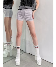 ハイウエストボタン stretchy カラーショートパンツ