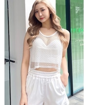 メッシュラインストーントップス