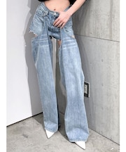 ハイウエストレイヤードデザイン2WAYデニムパンツ