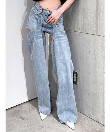 ハイウエストレイヤードデザイン2WAYデニムパンツ