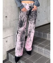 ハイウエスト Tie Dyeワイドデニムパンツ