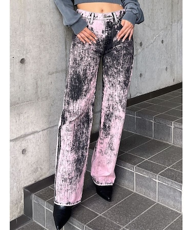 ハイウエスト Tie Dyeワイドデニムパンツ
