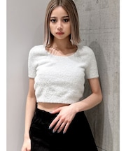 シャギーハーフスリーブニットトップス