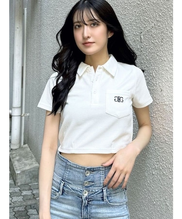 Symmetry GYDA ラメembroideryポロトップス