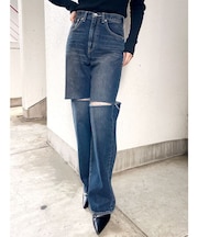 ハイウエストfront and backダメージワイドデニムパンツ