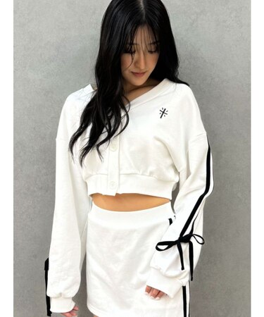 クロスポイント2ラインショートスウェットカーディガン【SETUP着用可】