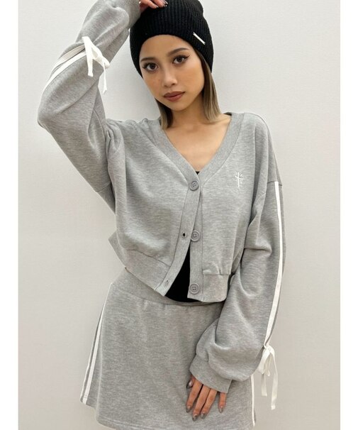 クロスポイント2ラインショートスウェットカーディガン【SETUP着用可】