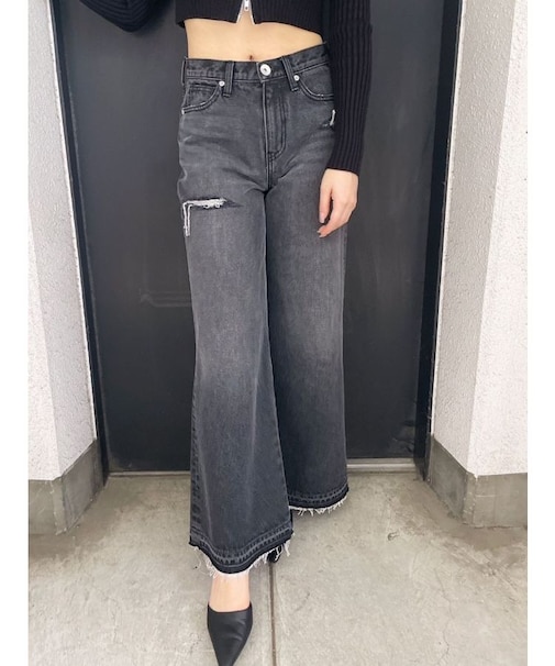 ハイウエストレースデザインフレアデニムパンツ