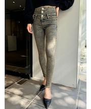 ハイウエストBACKクロスUSEDケミカルウォッシュスキニーデニムパンツ