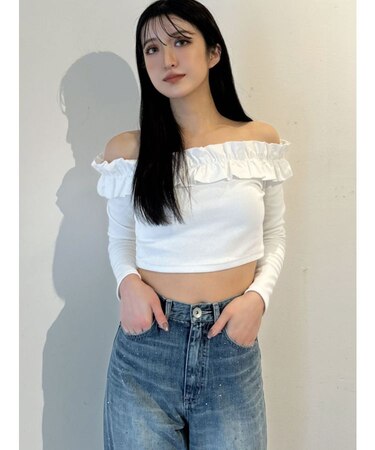 フリルリブトップス