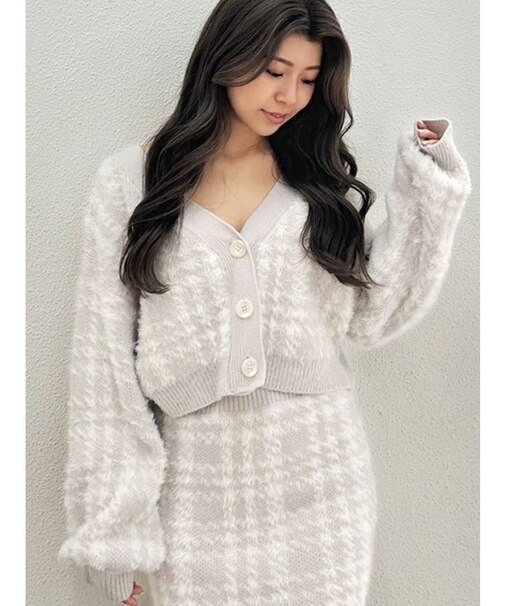 シャギーCHECK PATTERN MIXニットトップス【SETUP着用可】