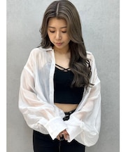 シアーラインストーンショートシャツ