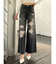 ハイウエストダメージレースPatchストレートワイドデニムパンツ