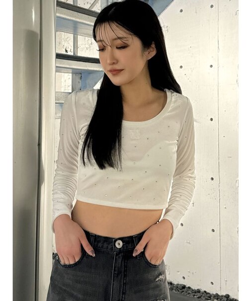 GYGY embroideryラインストーンベロアトップス