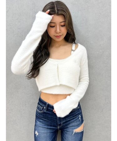 Symmetry GYDA embroideryシャギーニットカーディガン【SETUP着用可】