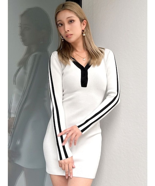 ラインスリーブポロニットワンピース