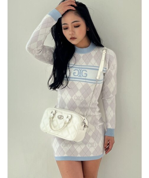 アーガイルSymmetry GYDAタイトニットワンピース