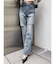 ハイウエストKNEEダメージbijouワイドデニムパンツ