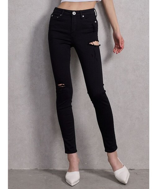 ミドルウエストSIDE RIPPEDカラースキニーパンツ