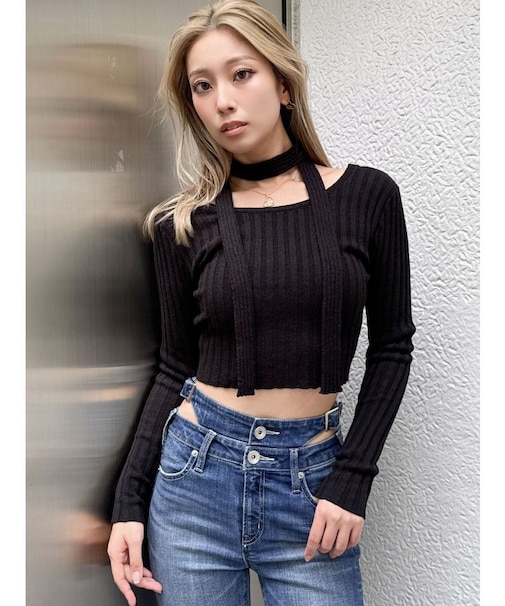 チョーカー付きBACKオープンニットトップス