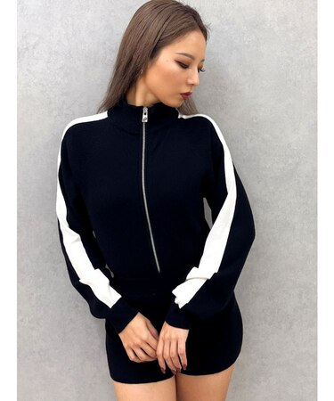 ラインスリーブニットロンパース