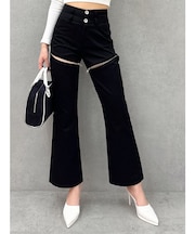WウエストThighs ZIPフレアパンツ