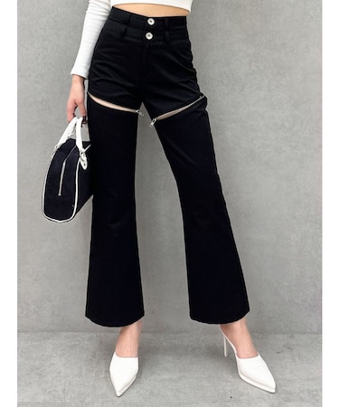 WウエストThighs ZIPフレアパンツ