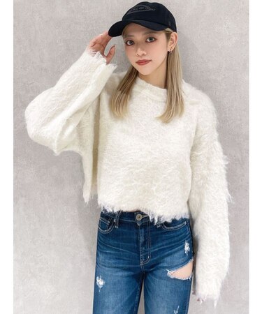 モヘアタッチシャギーショートニットトップス【WEB限定】