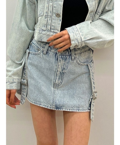 ハイウエストBELTデザインデニムスカートライクショートパンツ
