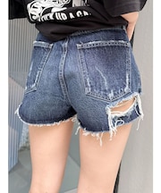 ハイウエストBACK RIPPEDデニムショートパンツ