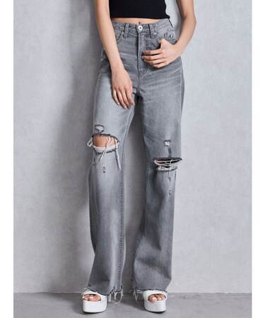 superハイウエストDAMAGEストレートデニムパンツ