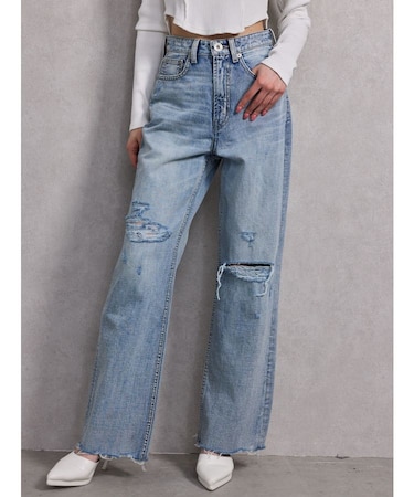 superハイウエストDAMAGEストレートデニムパンツ