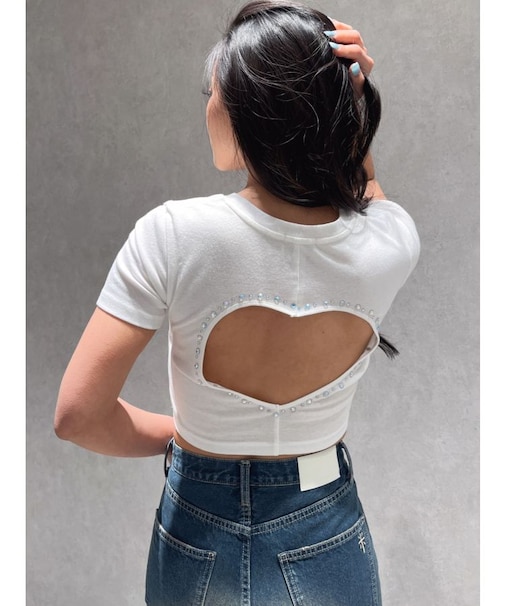 BACK OPEN bijou heartトップス