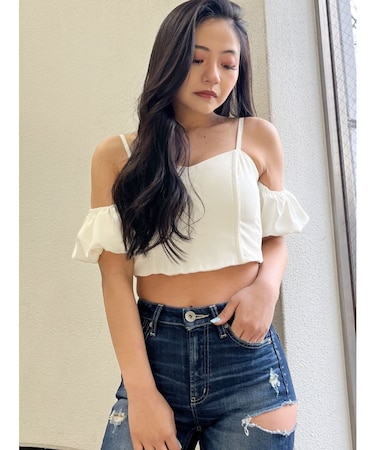 オフショルバルーンスリーブブラウス